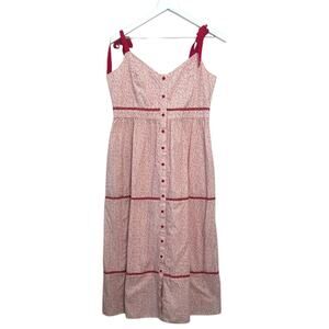 La Ligne Kate Floral Midi Dress With Shoulder Ties Cherry Red Size Large